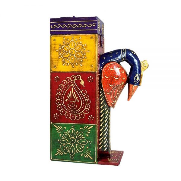 Wooden Hand painted Single Bottle Wooden Wine Box Peacock Shape Home Decor